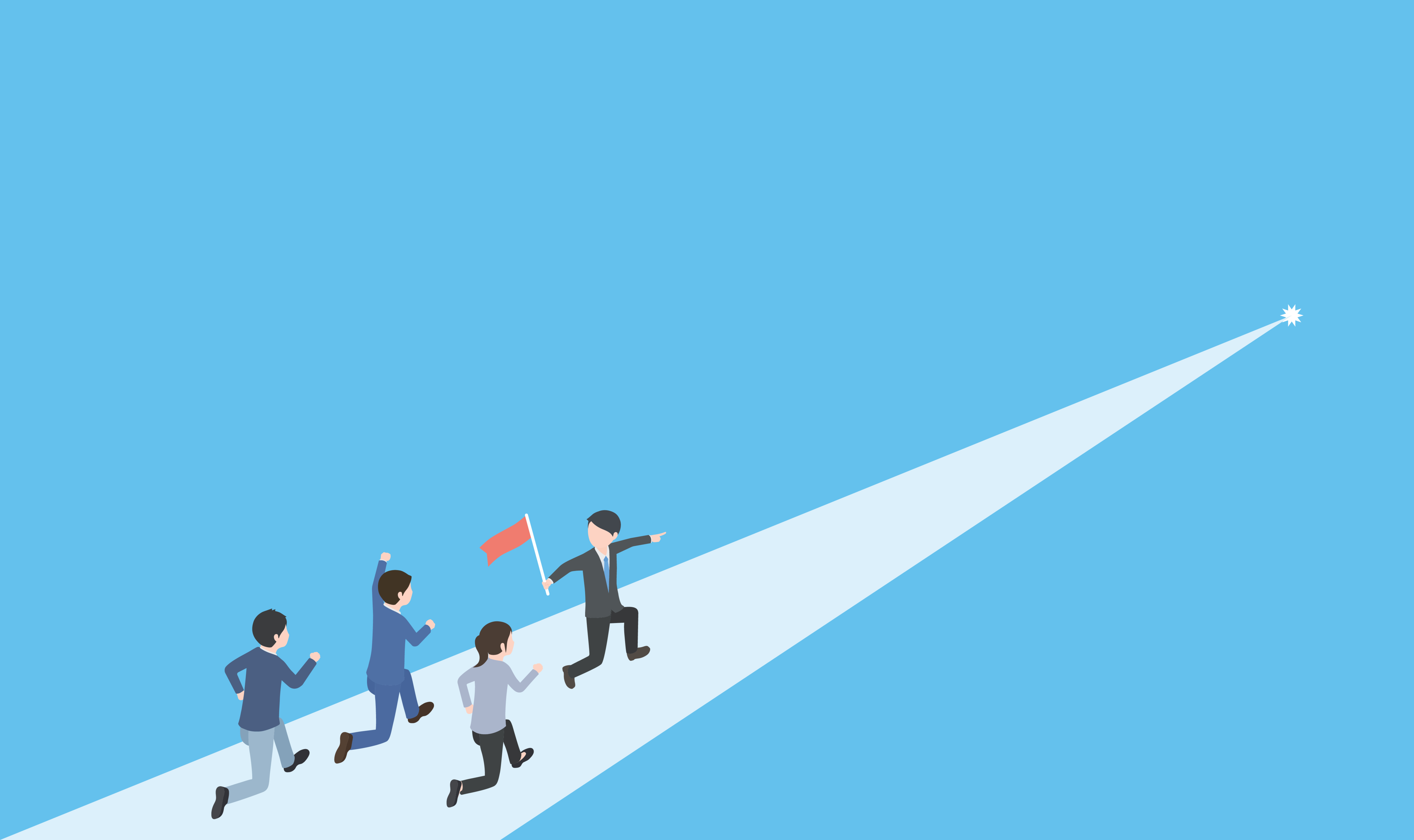 優れたリーダーに率いられながら前進するビジネスのチーム